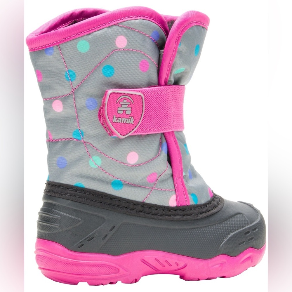 Size 8 Toddler Kamik Kids' Pink and Gray Polka Dot Boots